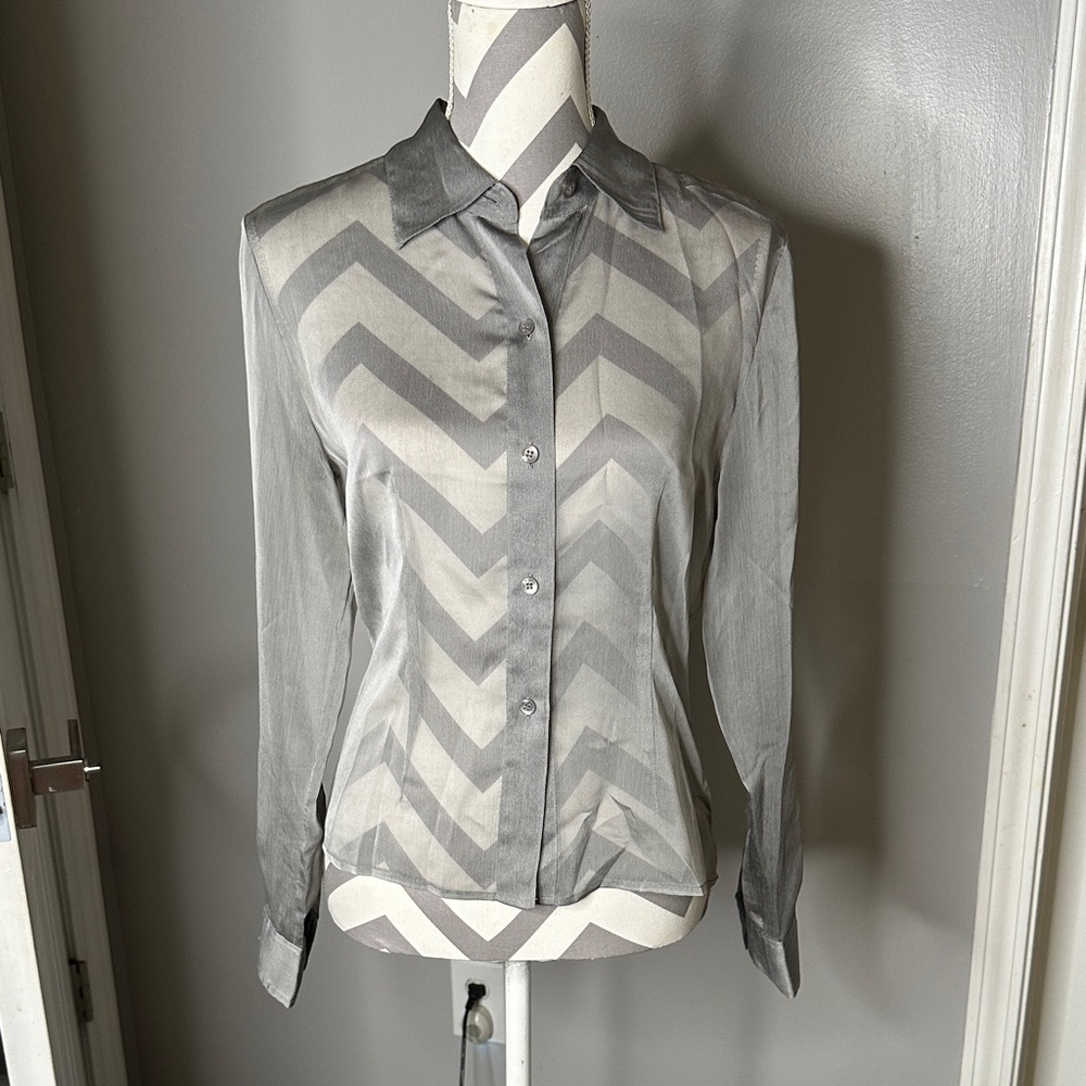 Express Gray Sheer Button Down Shirt